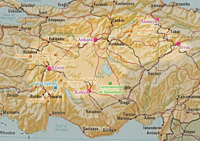 Carte Anatolie - Turquie centrale , plateau