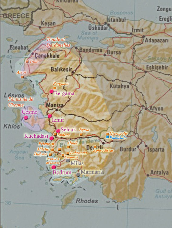 carte de Turquie : côte ouest, Mer Eg�e