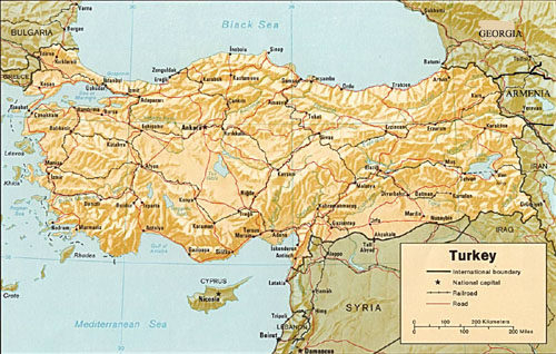 carte du relief de Turquie