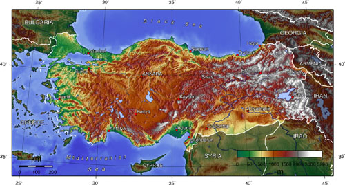 carte topographique, relief de Turquie