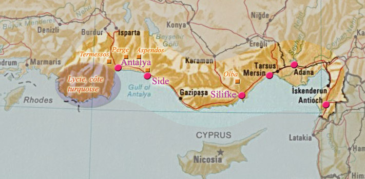 carte côte m�diterran�e en Turquie